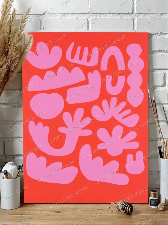 Abstract Pink Organic Shapes Canvas Wall Art for Living Room Home Decor — art print