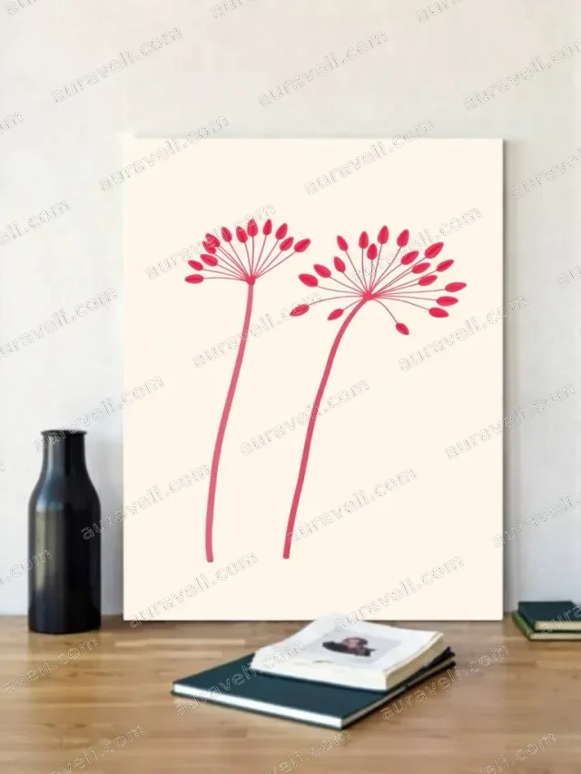 Minimalist Red Floral Canvas Wall Art for Living Room Home Decor — art print