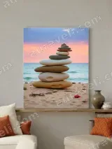 Balanced Stones Beach Sunset Canvas Wall Art for Home Decor – view 2