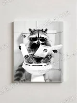 Raccoon Reading Newspaper on Toilet Canvas Wall Art for Bathroom Decor – view 3