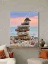 Stacked Stones Beach Sunset Canvas Wall Art for Home Decor – view 4
