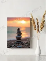Balanced Stones Beach Sunset Canvas Wall Art for Home Decor – view 4
