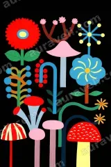 Colorful Abstract Floral Mushroom Canvas Wall Art for Home and framed modern decor