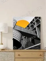 Monochrome Architecture Canvas Wall Art with Orange Sun for Home Decor – view 4