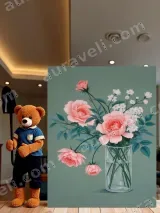 Pink Roses & White Flowers Vase Canvas Wall Art for Home Decor