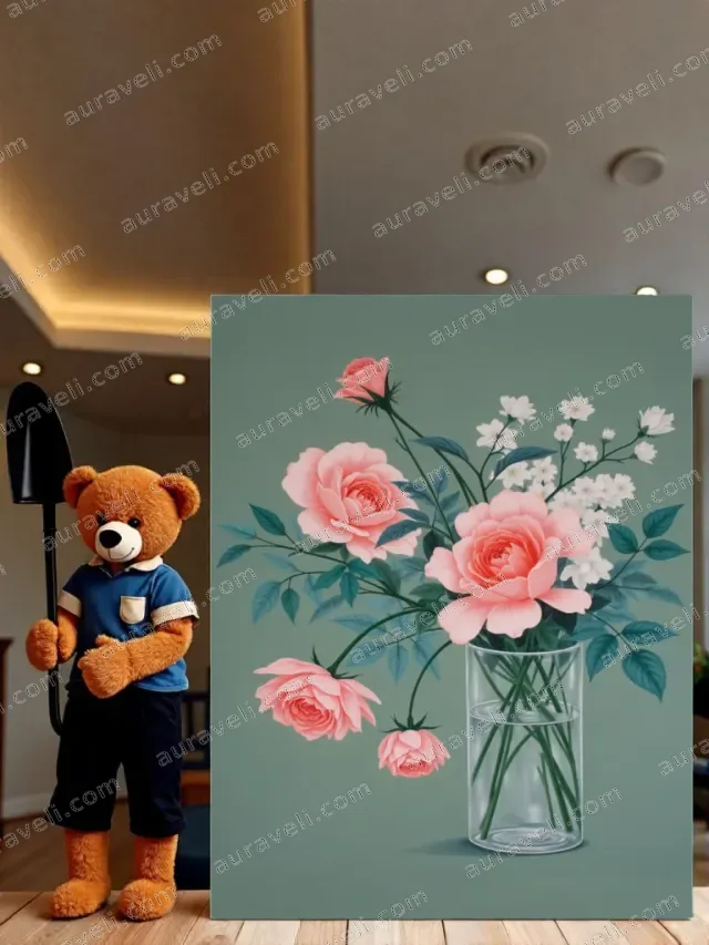 Pink Roses & White Flowers Vase Canvas Wall Art for Home Decor — art print