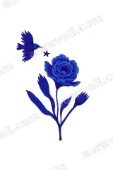 Blue Flower Bird Canvas Wall Art for Living Room and framed modern home decor