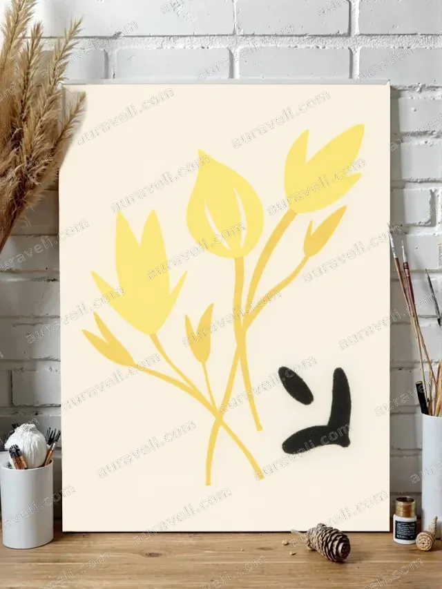 Minimalist Yellow Floral Wall Art for Living Room Bedroom Home Decor — art print