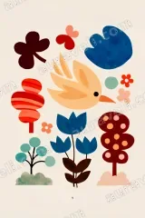 Whimsical Bird Floral Canvas Wall Art for Nursery Home and framed modern decor