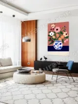 Floral Canvas Wall Art with Blue & White Vase for Living Room Home Decor – view 5