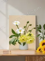 Yellow & White Floral Canvas Wall Art for Living Room Bedroom Decor