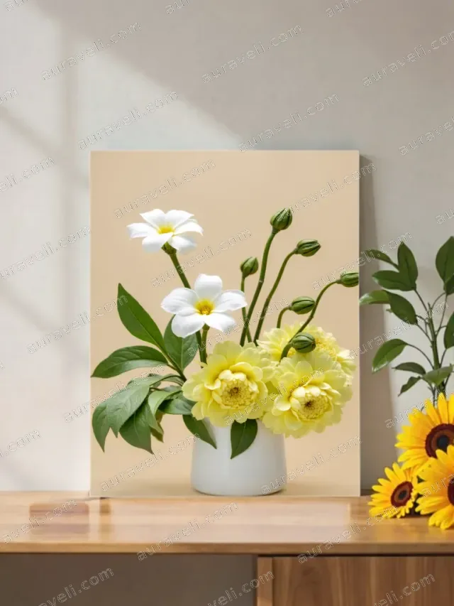 Yellow & White Floral Canvas Wall Art for Living Room Bedroom Decor — art print