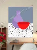 Still Life with Purple Vase & Red Bowl Canvas Wall Art for Home Decor