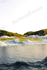 Surreal Wave Golden Land Green Hill Canvas Wall Art framed for modern home decor