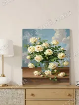 Cream Roses Bouquet Canvas Wall Art for Living Room Bedroom Home Decor – view 3
