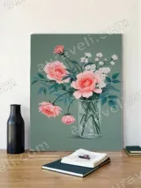 Pink Roses & White Flowers Vase Canvas Wall Art for Home Decor – view 2