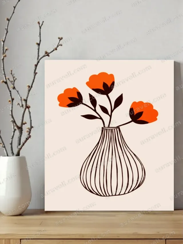 Orange Floral Vase Canvas Wall Art for Living Room Home Decor — art print