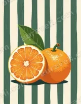 Sliced & Whole Orange Canvas Wall Art with Green Stripes for Home Decor wall art for modern home decor
