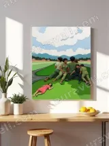 Family Scene Rural Landscape Canvas Wall Art for Living Room Home Decor – view 4