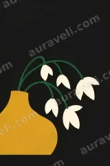 Floral Canvas Wall Art with Yellow Vase - Minimalist framed for modern home decor
