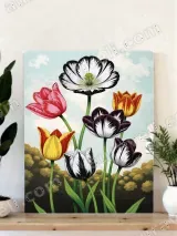 Variegated Tulip Floral Canvas Wall Art for Living Room Home Decor