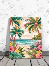 Tropical Beach Palm Tree Floral Canvas Wall Art for Home Decor