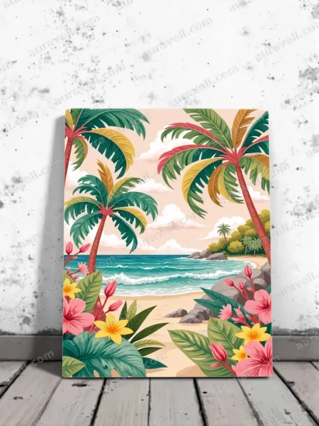 Tropical Beach Palm Tree Floral Canvas Wall Art for Home Decor — art print