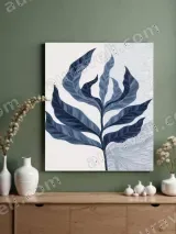 Blue Botanical Leaf Canvas Wall Art for Living Room Home Decor