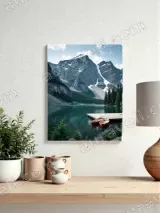 Mountain Lake Red Canoes Dock Canvas Wall Art for Living Room Decor – view 4