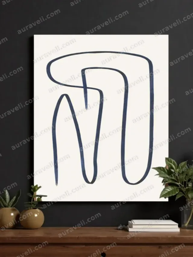 Abstract Blue Line Minimalist Canvas Wall Art for Living Room Bedroom Home Decor — art print