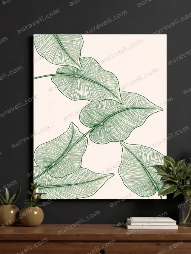 Tropical Leaf Line Art Canvas Wall Art for Living Room Home Decor — art print