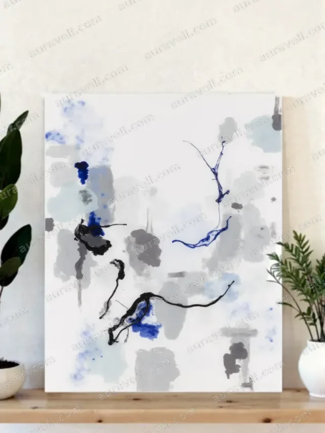 Abstract Blue & Gray Ink Canvas Wall Art for Living Room Home Decor — art print