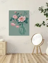 Pink Roses in Teal Vase Floral Canvas Wall Art for Home Decor – view 2