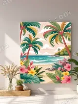 Tropical Beach Palm Tree Floral Canvas Wall Art for Home Decor – view 4