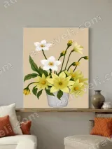 Yellow & White Flower Bouquet Canvas Wall Art for Living Room Decor