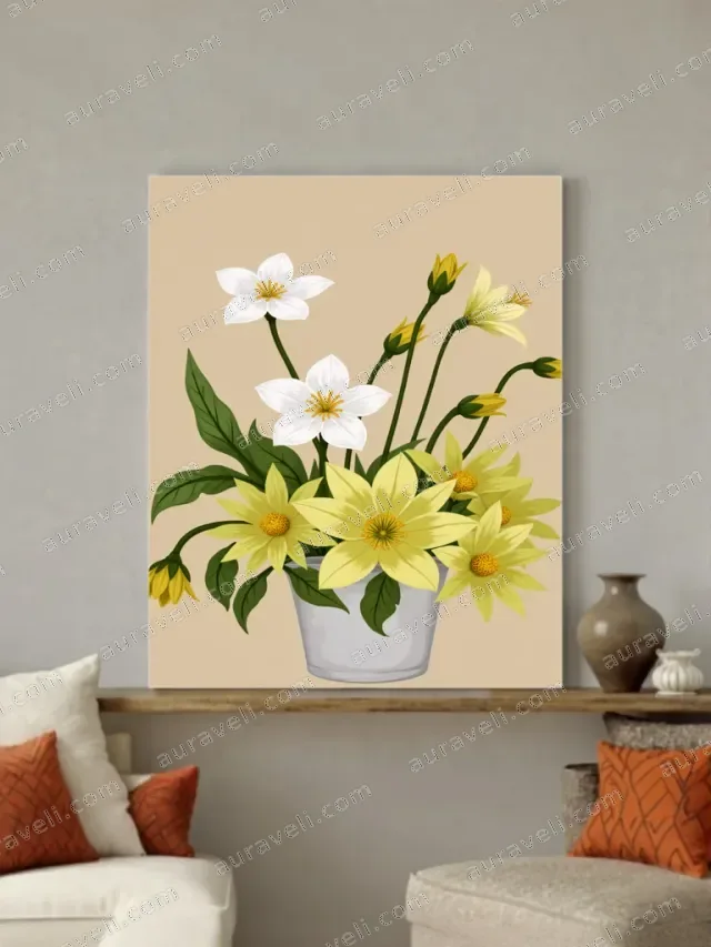 Yellow & White Flower Bouquet Canvas Wall Art for Living Room Decor — art print