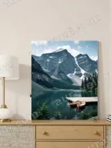 Mountain Lake Red Canoes Dock Canvas Wall Art for Living Room Decor – view 3