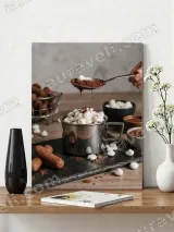 Hot Chocolate & Marshmallows Dessert Canvas Wall Art for Kitchen Decor