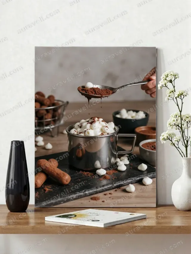 Hot Chocolate & Marshmallows Dessert Canvas Wall Art for Kitchen Decor — art print