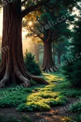 Sunlit Forest Giant Trees Canvas Wall Art for Living framed modern home decor