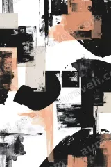 Abstract Black Coral Geometric Canvas Wall Art for Living framed modern home decor