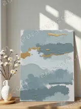 Abstract Blue & Gold Textured Canvas Wall Art for Living Room Home Decor – view 4