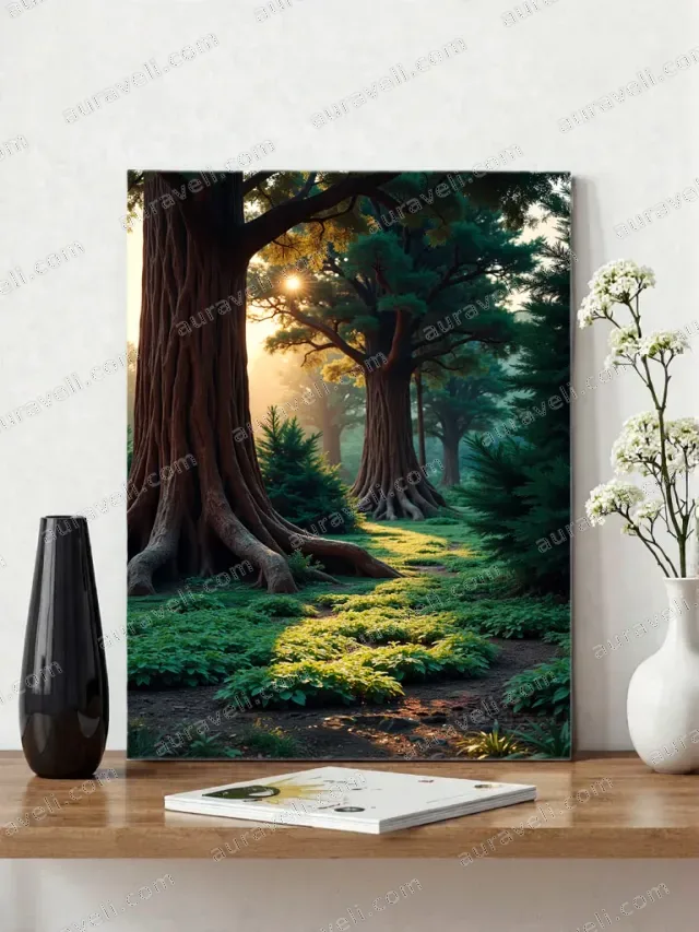 Sunlit Forest Giant Trees Canvas Wall Art for Living Room Home Decor — art print