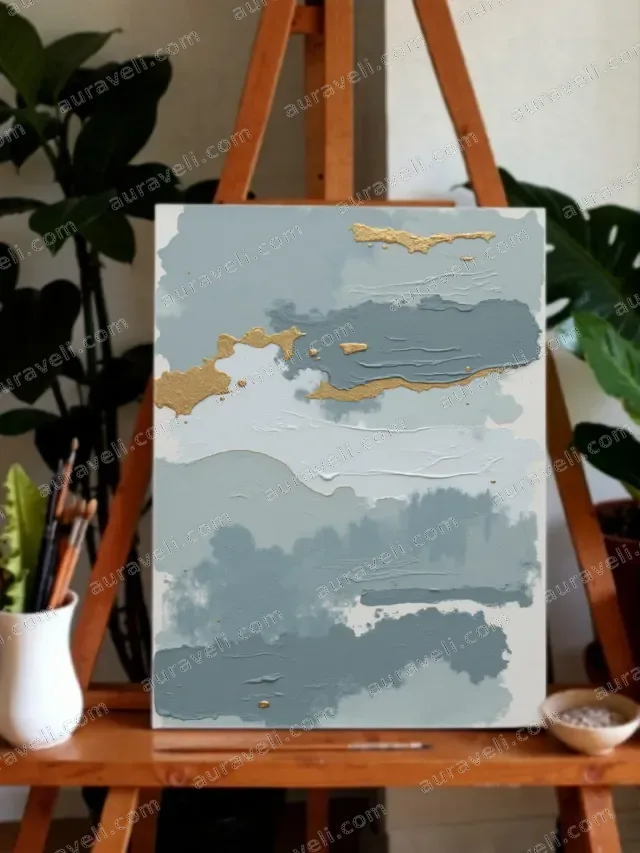 Abstract Blue & Gold Textured Canvas Wall Art for Living Room Home Decor — art print
