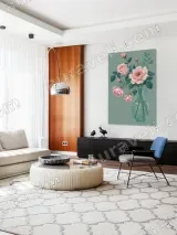 Pink Roses in Teal Vase Floral Canvas Wall Art for Home Decor – view 5