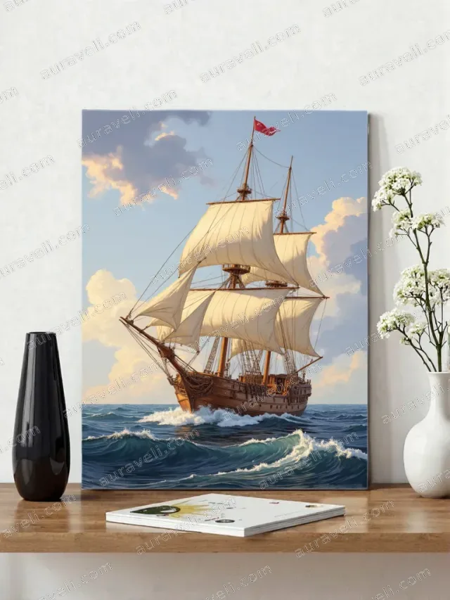Vintage Sailing Ship Canvas Wall Art for Living Room Home Decor — art print