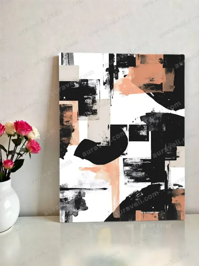 Abstract Black Coral Geometric Canvas Wall Art for Living Room Home Decor — art print