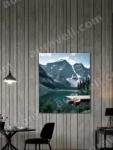 Mountain Lake Red Canoes Dock Canvas Wall Art for Living Room Decor – view 2