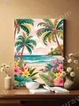 Tropical Beach Palm Tree Floral Canvas Wall Art for Home Decor – view 2