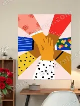 Unity Hands Colorful Patterned Canvas Wall Art for Home Decor